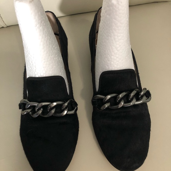 Sam Edelman Black Kollins Chain Calf Hair Loafers - Picture 2 of 5